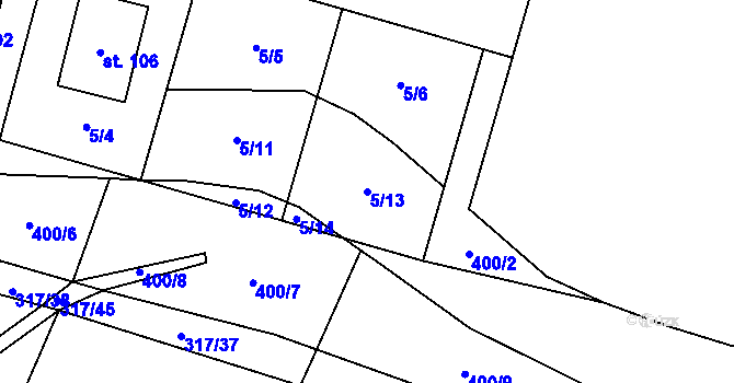Parcela st. 5/13 v KÚ Podolí u Bouzova, Katastrální mapa