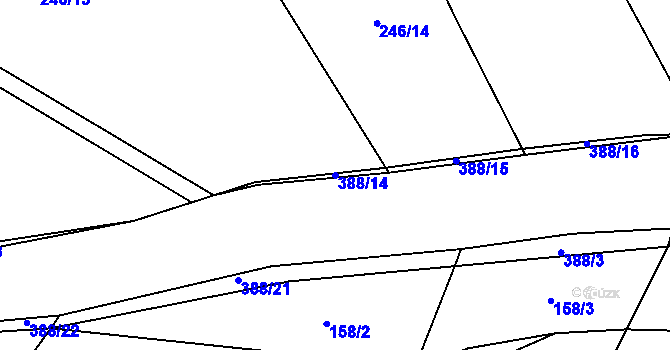Parcela st. 388/14 v KÚ Podolí u Bouzova, Katastrální mapa