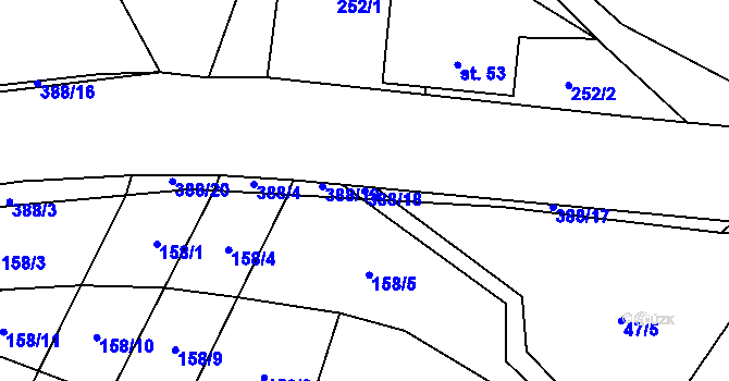 Parcela st. 388/18 v KÚ Podolí u Bouzova, Katastrální mapa