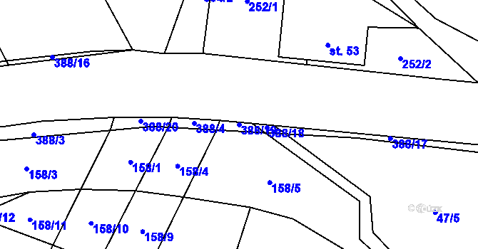 Parcela st. 388/19 v KÚ Podolí u Bouzova, Katastrální mapa
