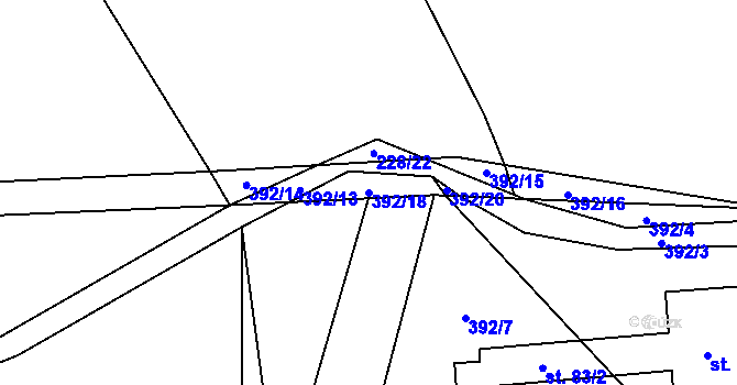 Parcela st. 392/18 v KÚ Podolí u Bouzova, Katastrální mapa