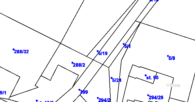Parcela st. 5/19 v KÚ Podolí u Bouzova, Katastrální mapa