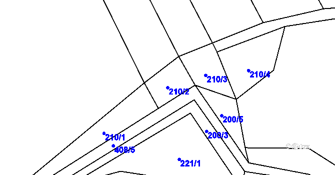Parcela st. 210/2 v KÚ Podolí u Bouzova, Katastrální mapa
