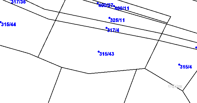 Parcela st. 315/43 v KÚ Podolí u Bouzova, Katastrální mapa