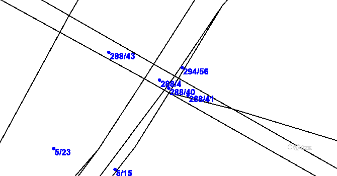 Parcela st. 288/40 v KÚ Podolí u Bouzova, Katastrální mapa