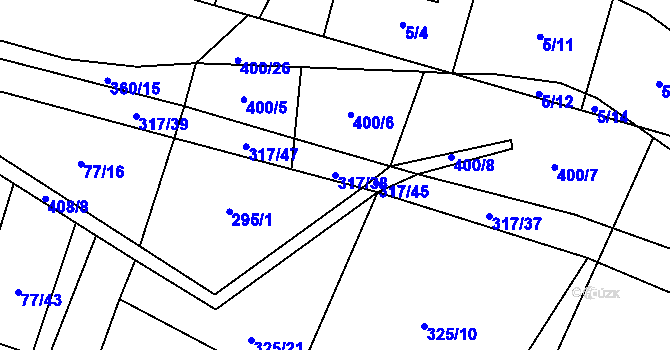 Parcela st. 317/38 v KÚ Podolí u Bouzova, Katastrální mapa
