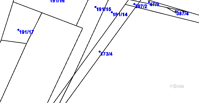 Parcela st. 173/4 v KÚ Podolí u Bouzova, Katastrální mapa