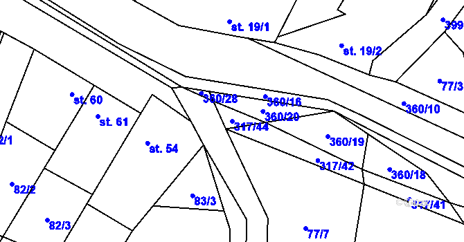Parcela st. 317/44 v KÚ Podolí u Bouzova, Katastrální mapa