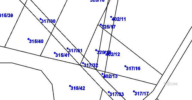 Parcela st. 325/18 v KÚ Podolí u Bouzova, Katastrální mapa