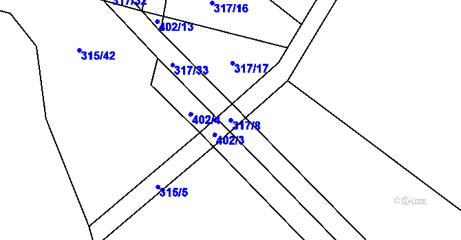 Parcela st. 317/8 v KÚ Podolí u Bouzova, Katastrální mapa