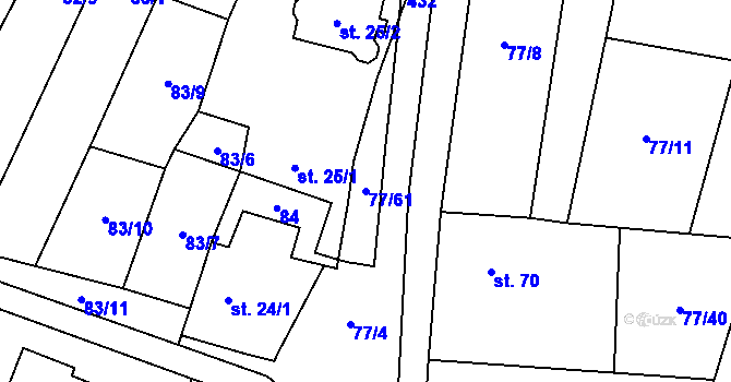 Parcela st. 77/61 v KÚ Podolí u Bouzova, Katastrální mapa