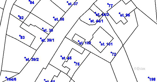 Parcela st. 102 v KÚ Podolí u Přerova, Katastrální mapa