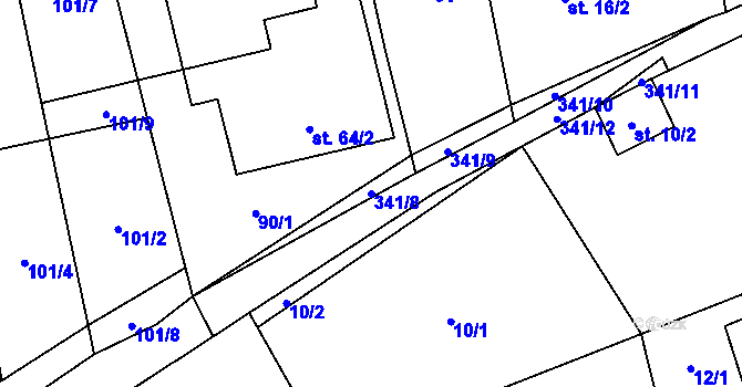 Parcela st. 341/8 v KÚ Podolí u Přerova, Katastrální mapa