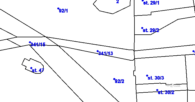 Parcela st. 341/13 v KÚ Podolí u Přerova, Katastrální mapa