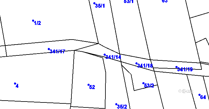 Parcela st. 341/14 v KÚ Podolí u Přerova, Katastrální mapa