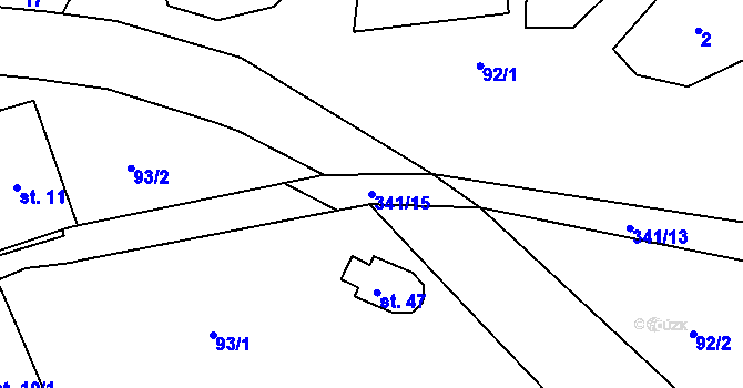 Parcela st. 341/15 v KÚ Podolí u Přerova, Katastrální mapa