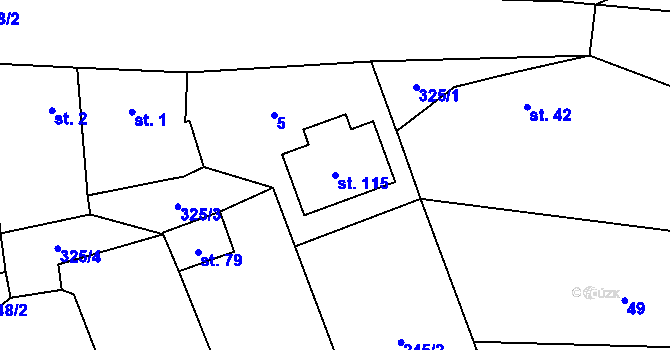 Parcela st. 115 v KÚ Podolí u Přerova, Katastrální mapa