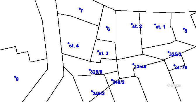 Parcela st. 3 v KÚ Podolí u Přerova, Katastrální mapa