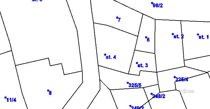 Parcela st. 4 v KÚ Podolí u Přerova, Katastrální mapa
