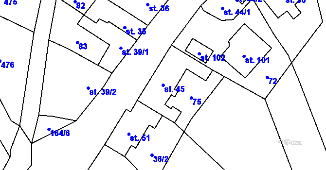Parcela st. 45 v KÚ Podolí u Přerova, Katastrální mapa