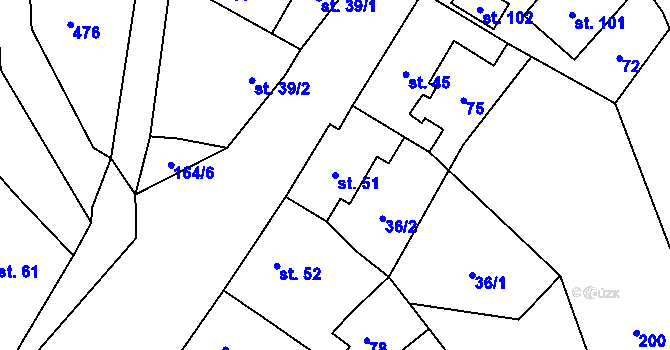 Parcela st. 51 v KÚ Podolí u Přerova, Katastrální mapa