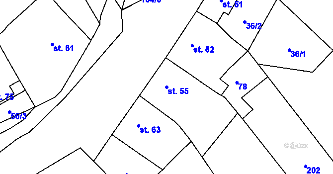 Parcela st. 55 v KÚ Podolí u Přerova, Katastrální mapa