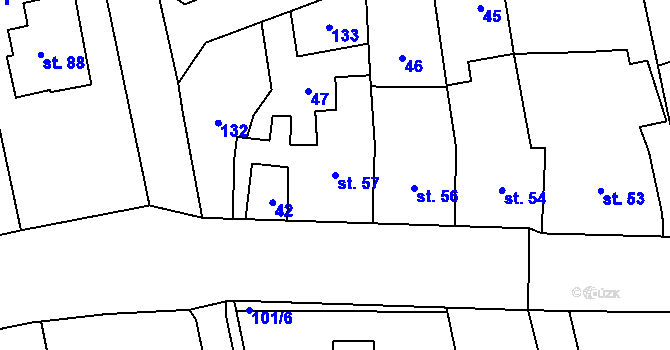 Parcela st. 57 v KÚ Podolí u Přerova, Katastrální mapa