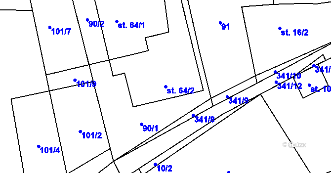 Parcela st. 64/2 v KÚ Podolí u Přerova, Katastrální mapa