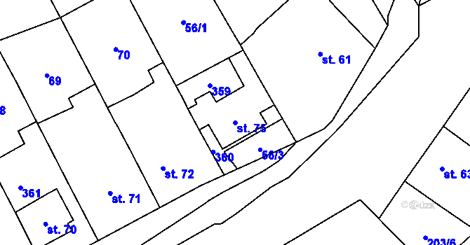 Parcela st. 75 v KÚ Podolí u Přerova, Katastrální mapa