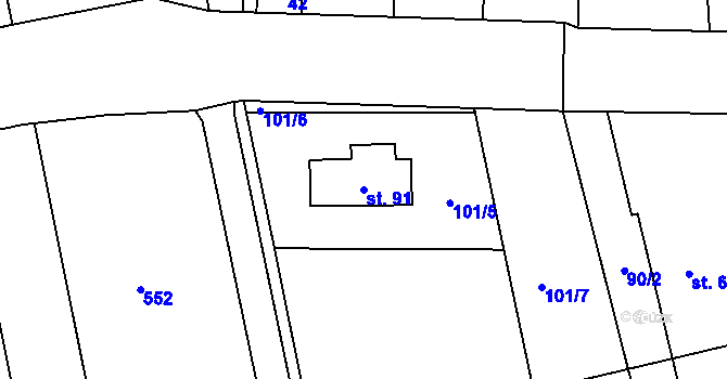 Parcela st. 91 v KÚ Podolí u Přerova, Katastrální mapa