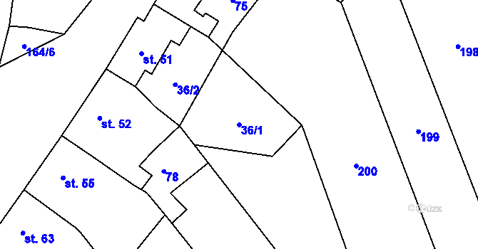 Parcela st. 36/1 v KÚ Podolí u Přerova, Katastrální mapa
