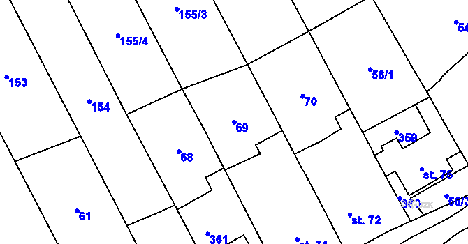 Parcela st. 69 v KÚ Podolí u Přerova, Katastrální mapa