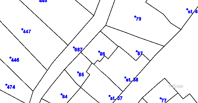 Parcela st. 86 v KÚ Podolí u Přerova, Katastrální mapa