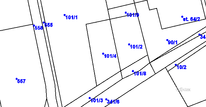 Parcela st. 101/4 v KÚ Podolí u Přerova, Katastrální mapa
