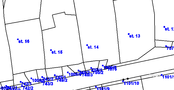 Parcela st. 14 v KÚ Podolí u Mohelnice, Katastrální mapa