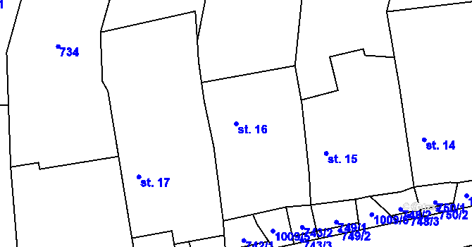 Parcela st. 16 v KÚ Podolí u Mohelnice, Katastrální mapa