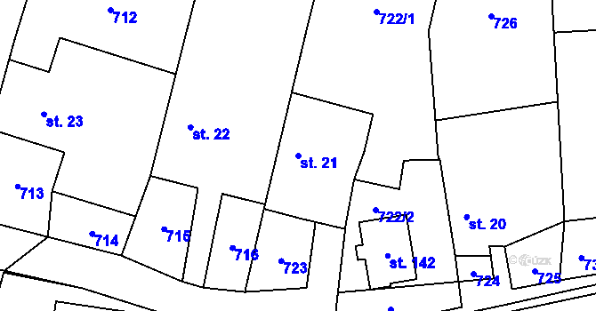 Parcela st. 21 v KÚ Podolí u Mohelnice, Katastrální mapa