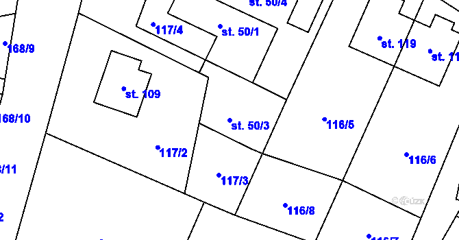 Parcela st. 50/3 v KÚ Podolí u Mohelnice, Katastrální mapa