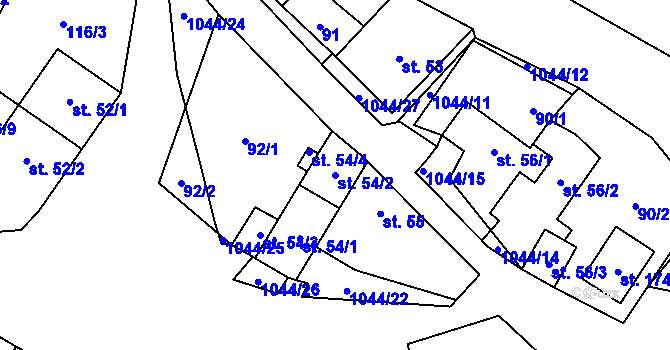 Parcela st. 54/2 v KÚ Podolí u Mohelnice, Katastrální mapa
