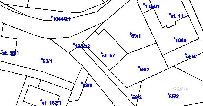 Parcela st. 57 v KÚ Podolí u Mohelnice, Katastrální mapa