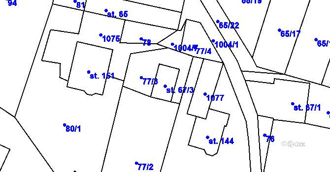Parcela st. 67/3 v KÚ Podolí u Mohelnice, Katastrální mapa