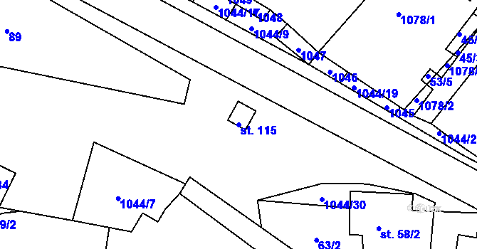 Parcela st. 115 v KÚ Podolí u Mohelnice, Katastrální mapa