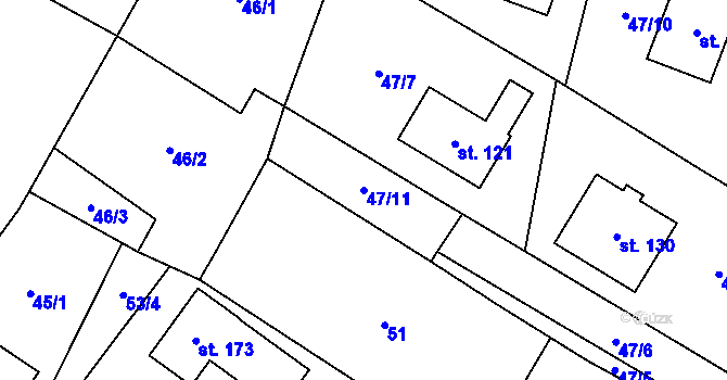 Parcela st. 47/11 v KÚ Podolí u Mohelnice, Katastrální mapa