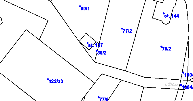 Parcela st. 80/2 v KÚ Podolí u Mohelnice, Katastrální mapa