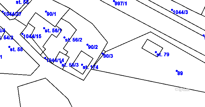 Parcela st. 90/3 v KÚ Podolí u Mohelnice, Katastrální mapa