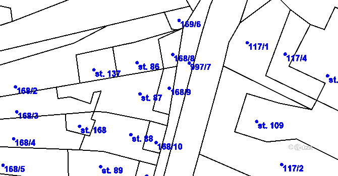 Parcela st. 168/9 v KÚ Podolí u Mohelnice, Katastrální mapa