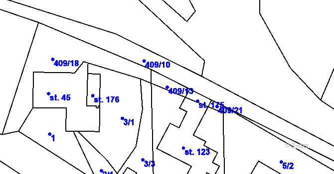 Parcela st. 409/13 v KÚ Podolí u Mohelnice, Katastrální mapa