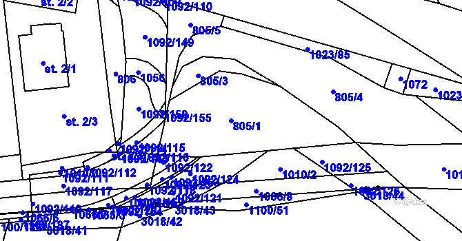 Parcela st. 805/1 v KÚ Podolí u Mohelnice, Katastrální mapa