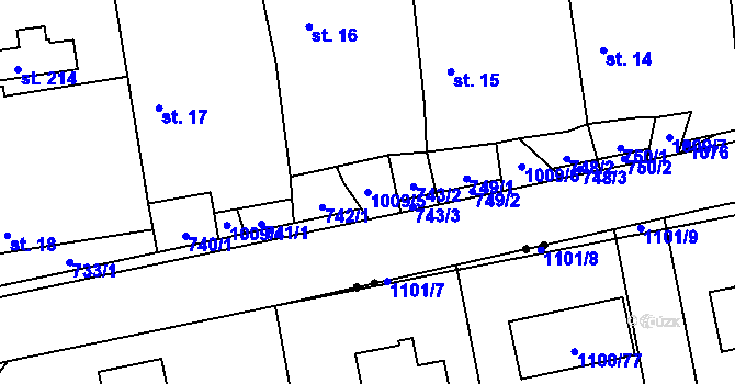 Parcela st. 1009/5 v KÚ Podolí u Mohelnice, Katastrální mapa