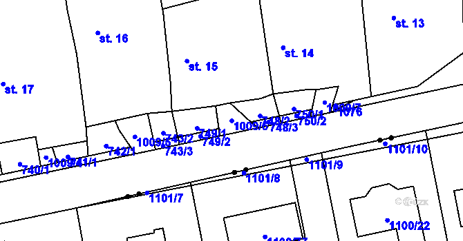 Parcela st. 1009/6 v KÚ Podolí u Mohelnice, Katastrální mapa